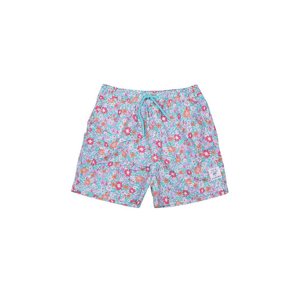 Boxer tela flor coral fondo azul