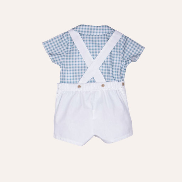 Conjunto peto blanco camisa vichy verde