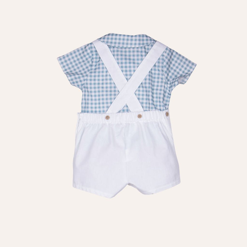 Conjunto peto blanco camisa vichy verde