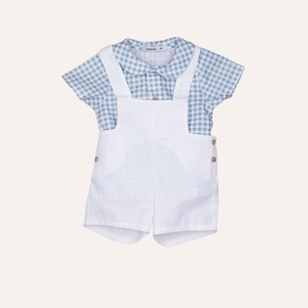 Conjunto peto blanco camisa vichy verde