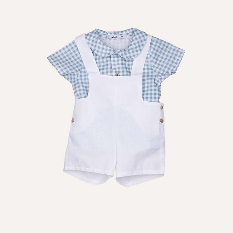 Conjunto peto blanco camisa vichy verde