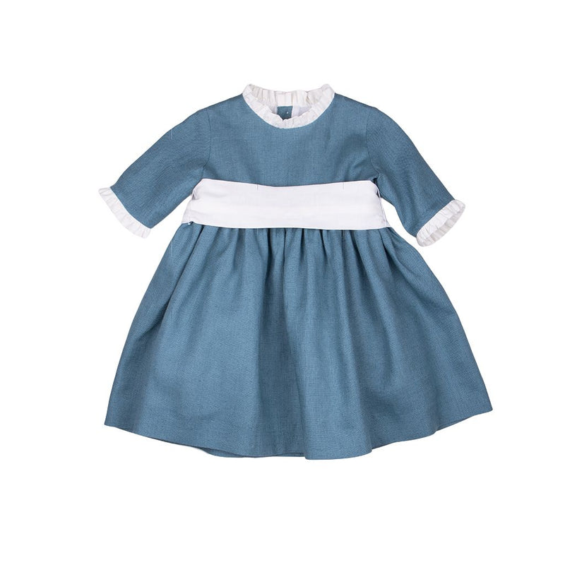 Vestido lino oceano manga francesa