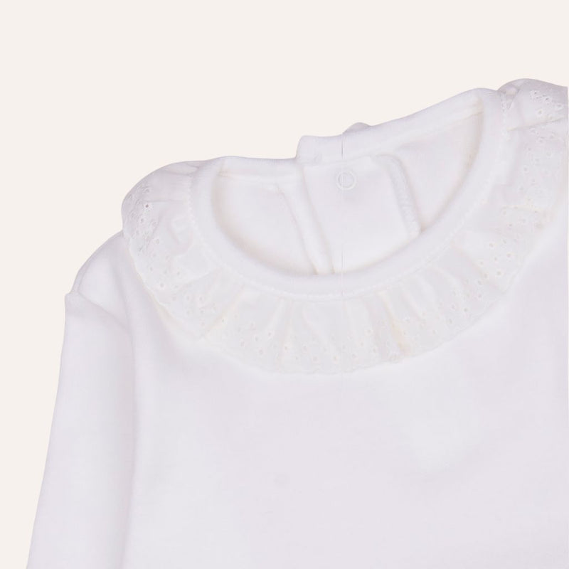 Body algodón manga larga cuello perforado abierto