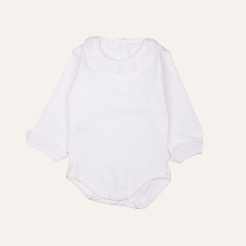 Body algodón manga larga cuello perforado abierto