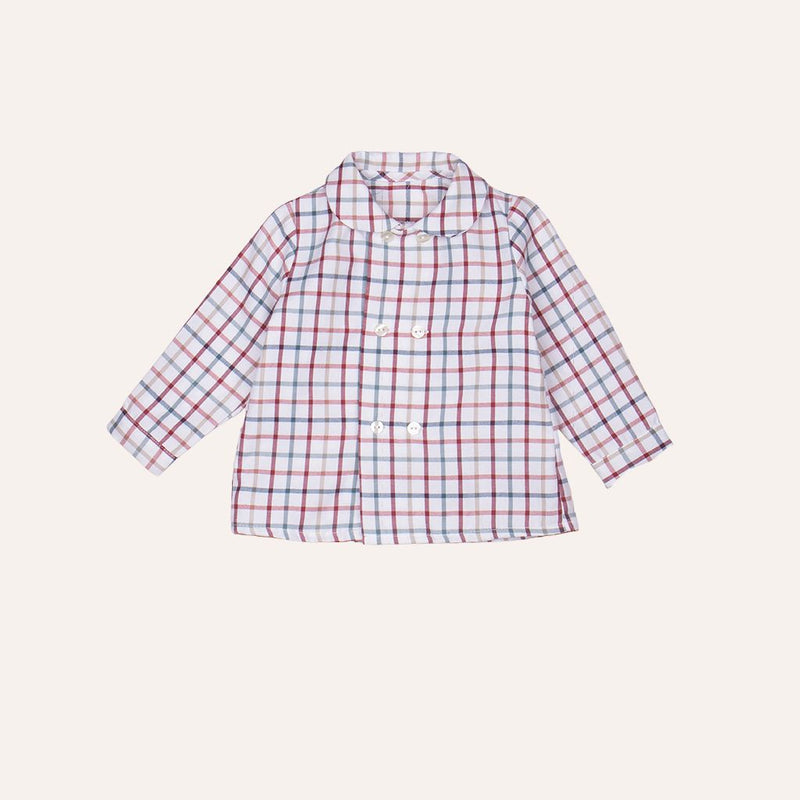 Camisa cuello bebé cruzada cuadros grandes