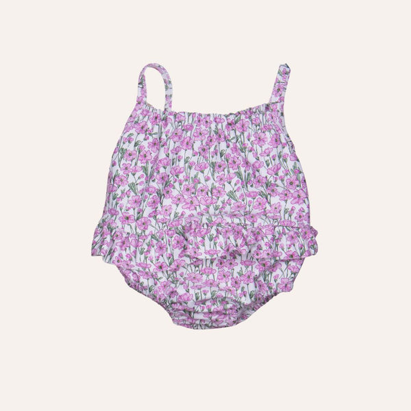Traje de baño bebé flores rosadas y tallos verdes