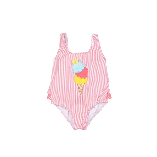 Traje de baño familia helado con rayas coral