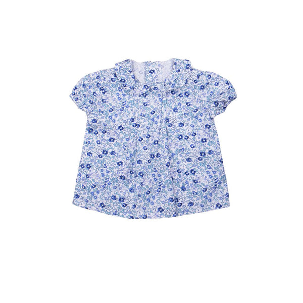 Blusa flor azul, cuello volante