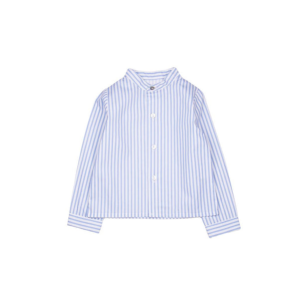 Camisa raya celeste cuello mao