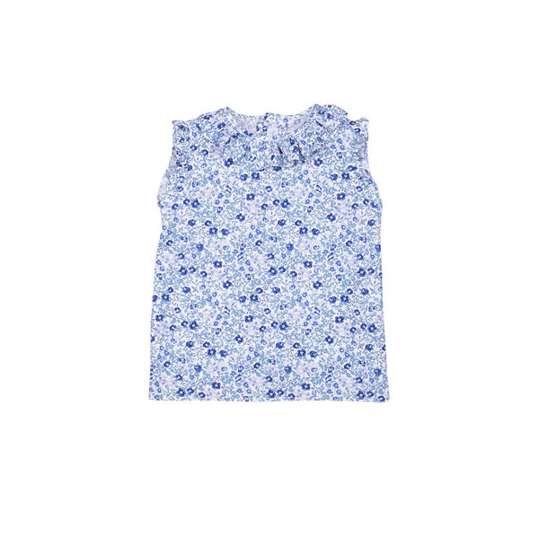 Blusa sin mangas cuello volante estampado flor