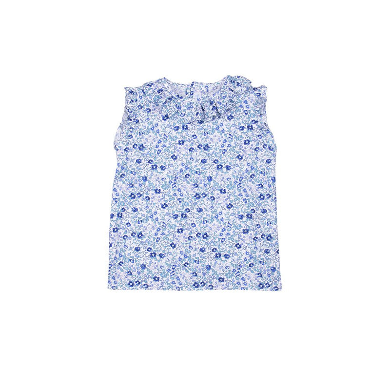 Blusa sin mangas cuello volante estampado flor