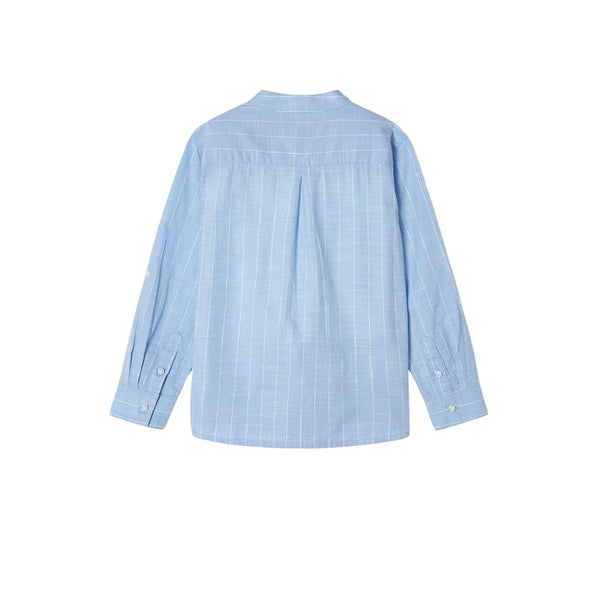 Camisa celeste rayas cuello mao lino