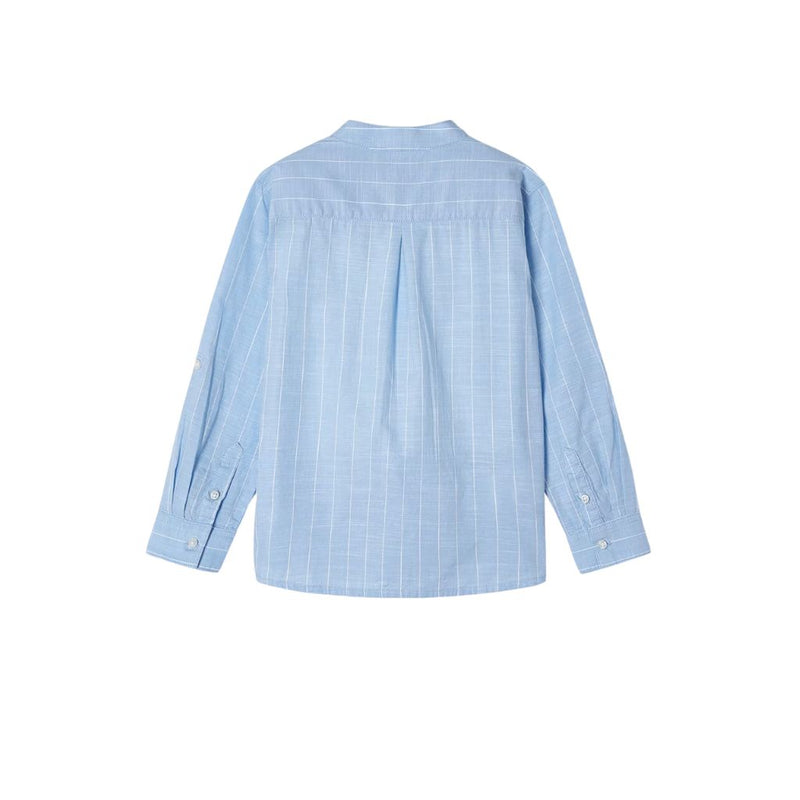 Camisa celeste rayas cuello mao lino