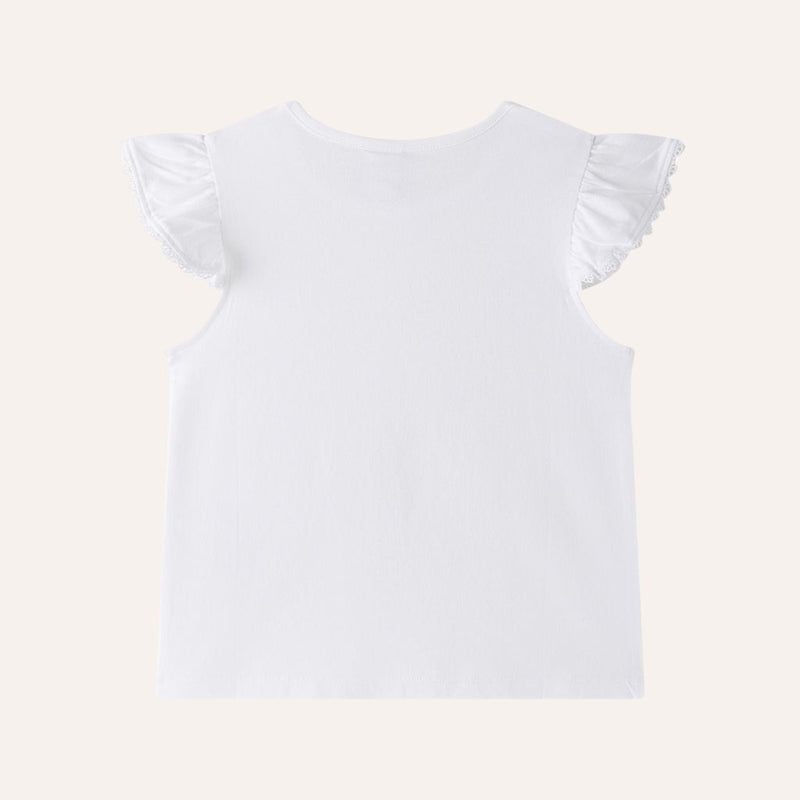 Camiseta blanca manga alita puntilla