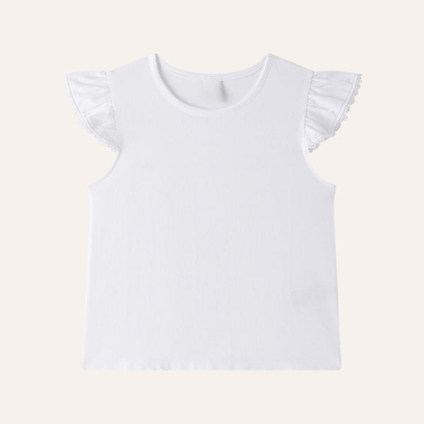 Camiseta blanca manga alita puntilla