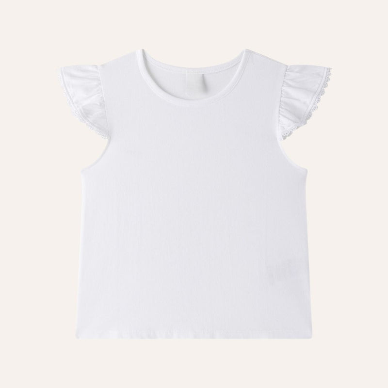 Camiseta blanca manga alita puntilla