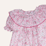 Vestido tablitas volantón flor rosa