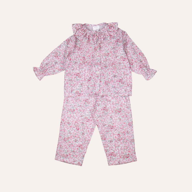 Pijama volante flores rosas