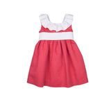 Vestido cuello volante fajin crudo