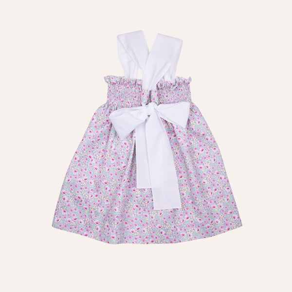 Vestido engomado flores rosas y capullitos amarillos