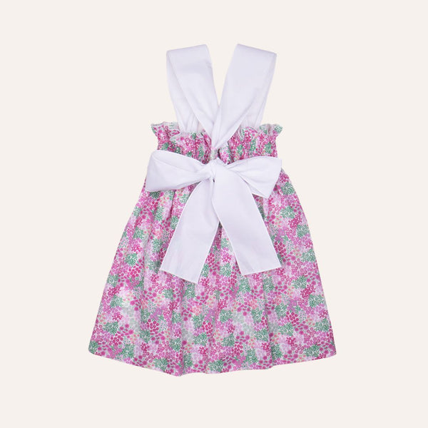 Vestido engomado hojas verdes ramilletes rosas