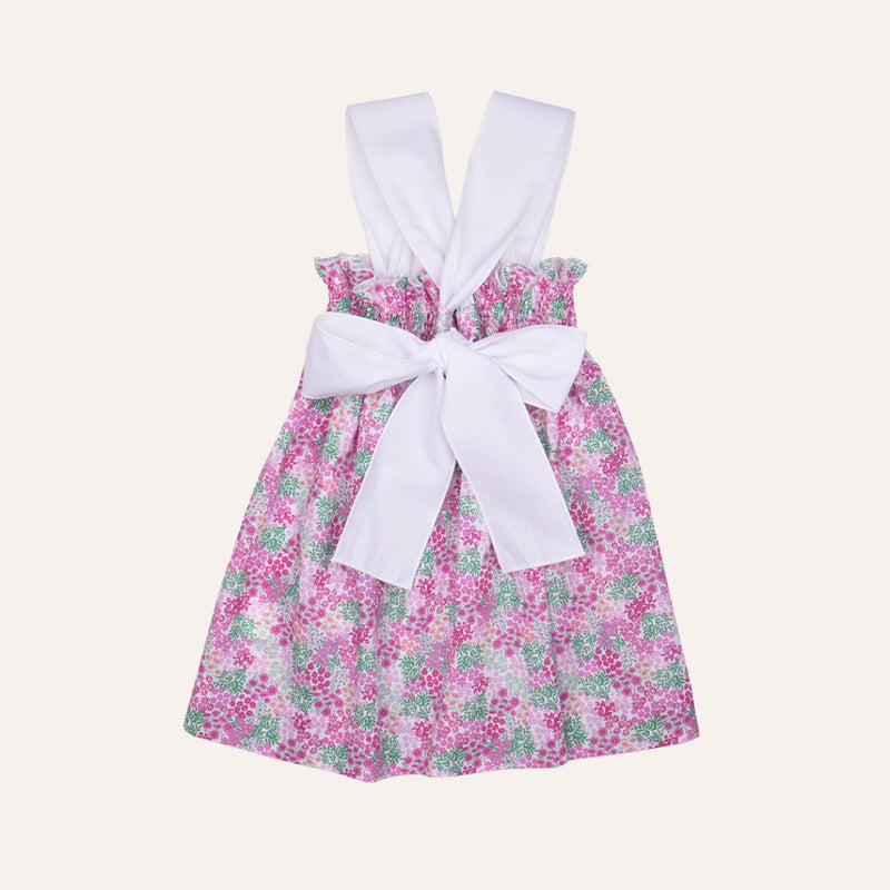 Vestido engomado hojas verdes ramilletes rosas