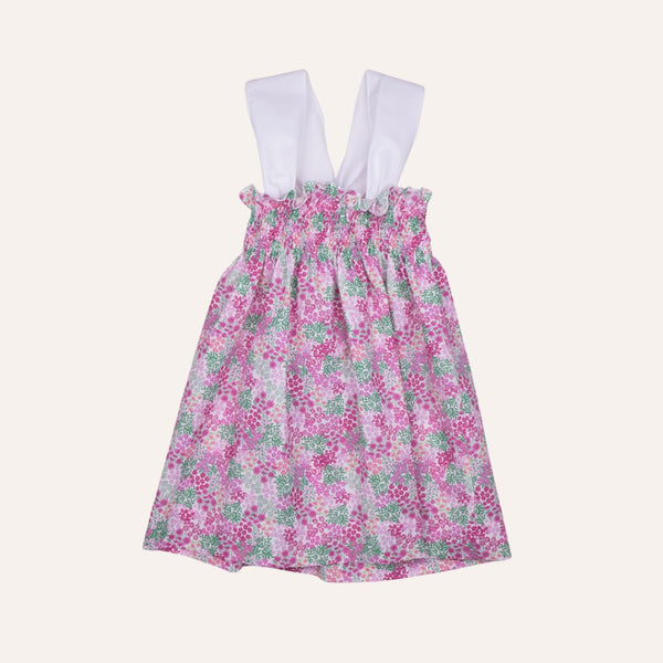 Vestido engomado hojas verdes ramilletes rosas