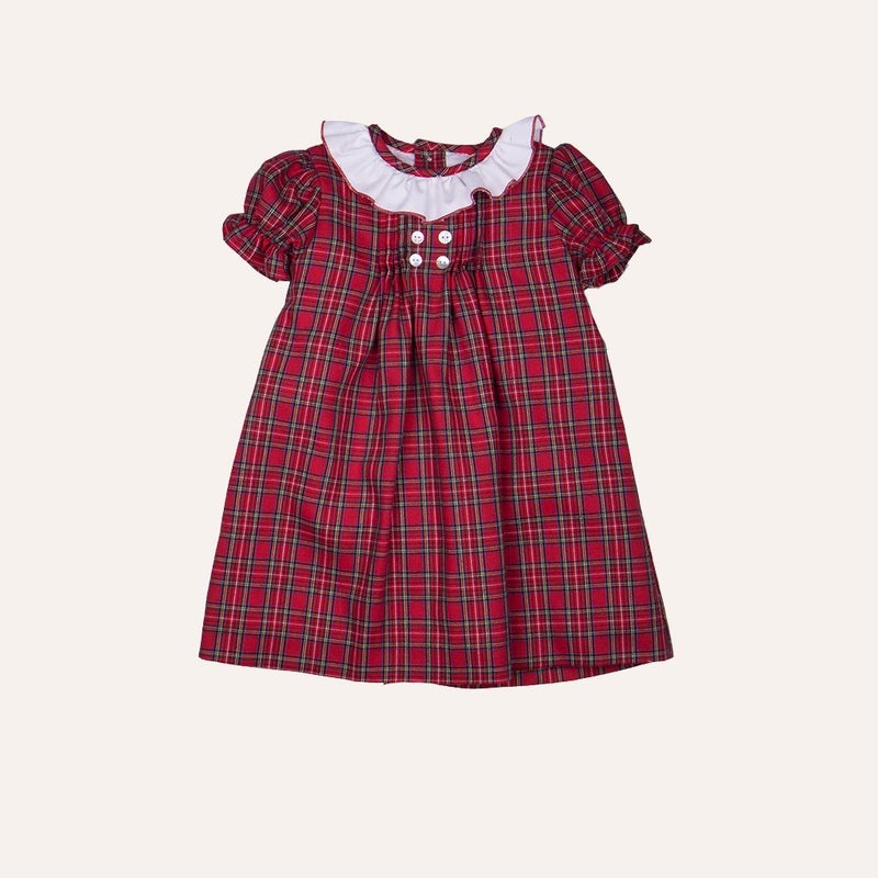 Vestido escocés rojo cuello blanco festoneado