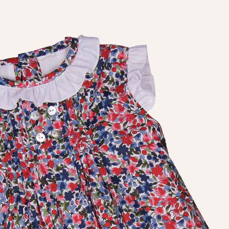 Vestido arándanos y flores rojas