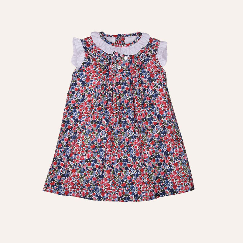 Vestido arándanos y flores rojas