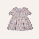 Vestido cuello arlequín flores rosa y mostaza