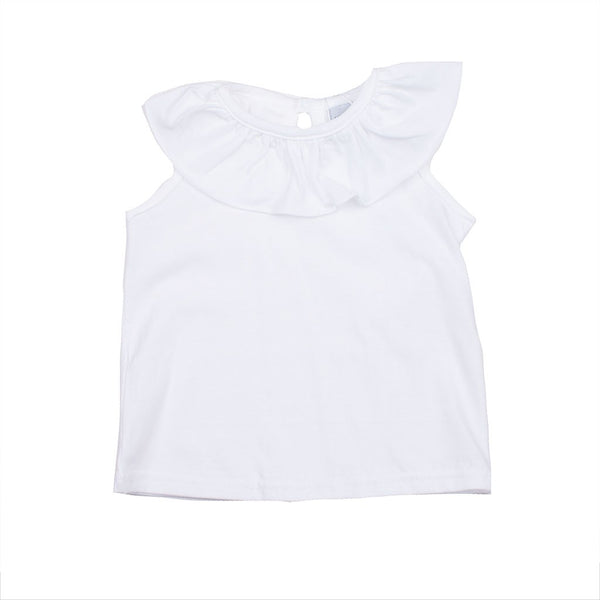 Camiseta de algodón sin mangas con cuello arlequín