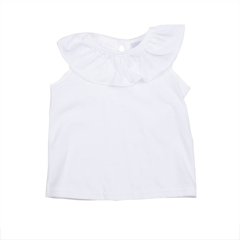 Camiseta de algodón sin mangas con cuello arlequín