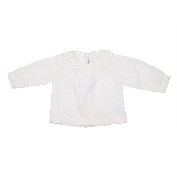 Camisa plumeti cuello volante y pliegue central