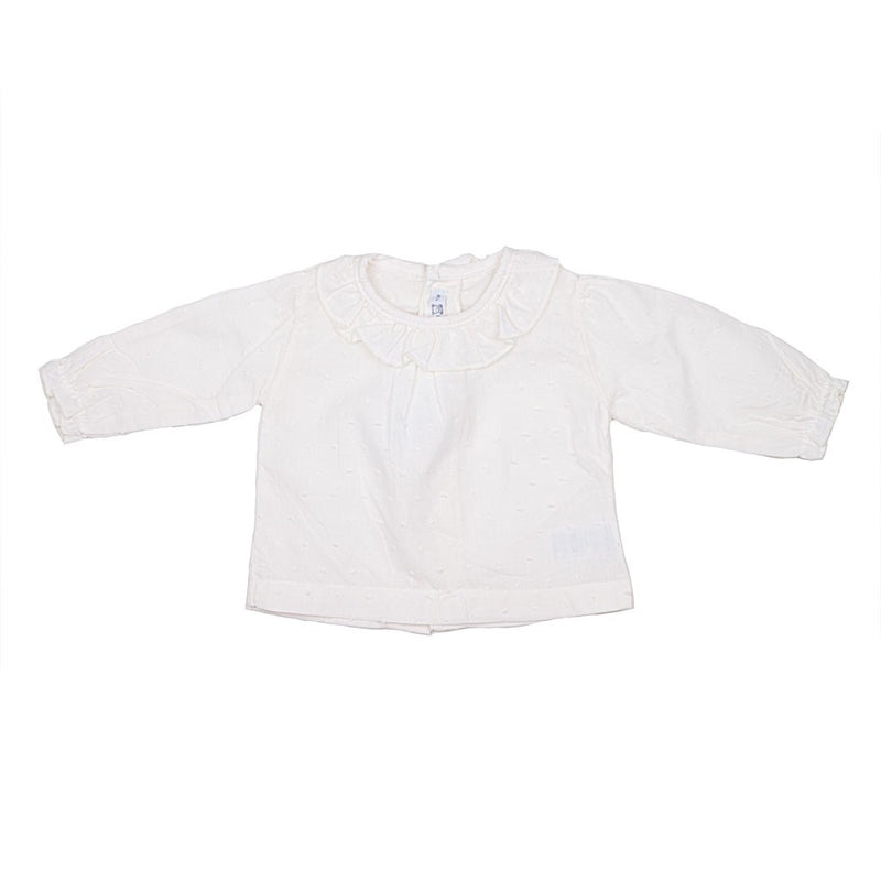 Camisa plumeti cuello volante y pliegue central