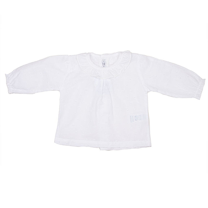 Camisa plumeti cuello volante y pliegue central