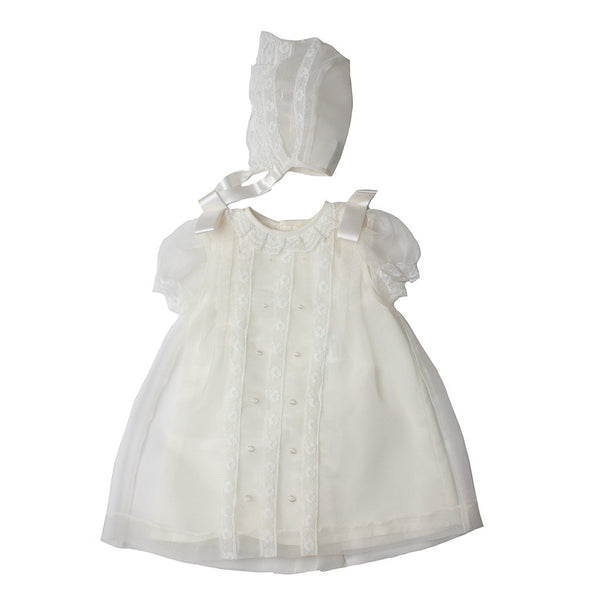 Vestido cristianar corto manga corta y capota.