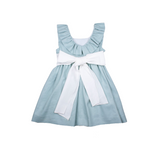 Vestido cuello volante fajin crudo